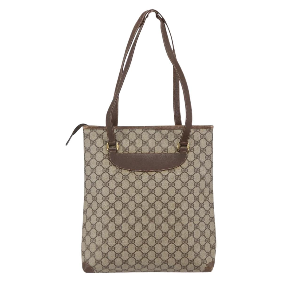 GUCCI GG Supreme Hand Bag PVC Beige Gold 156 02 905 Auth BA6783