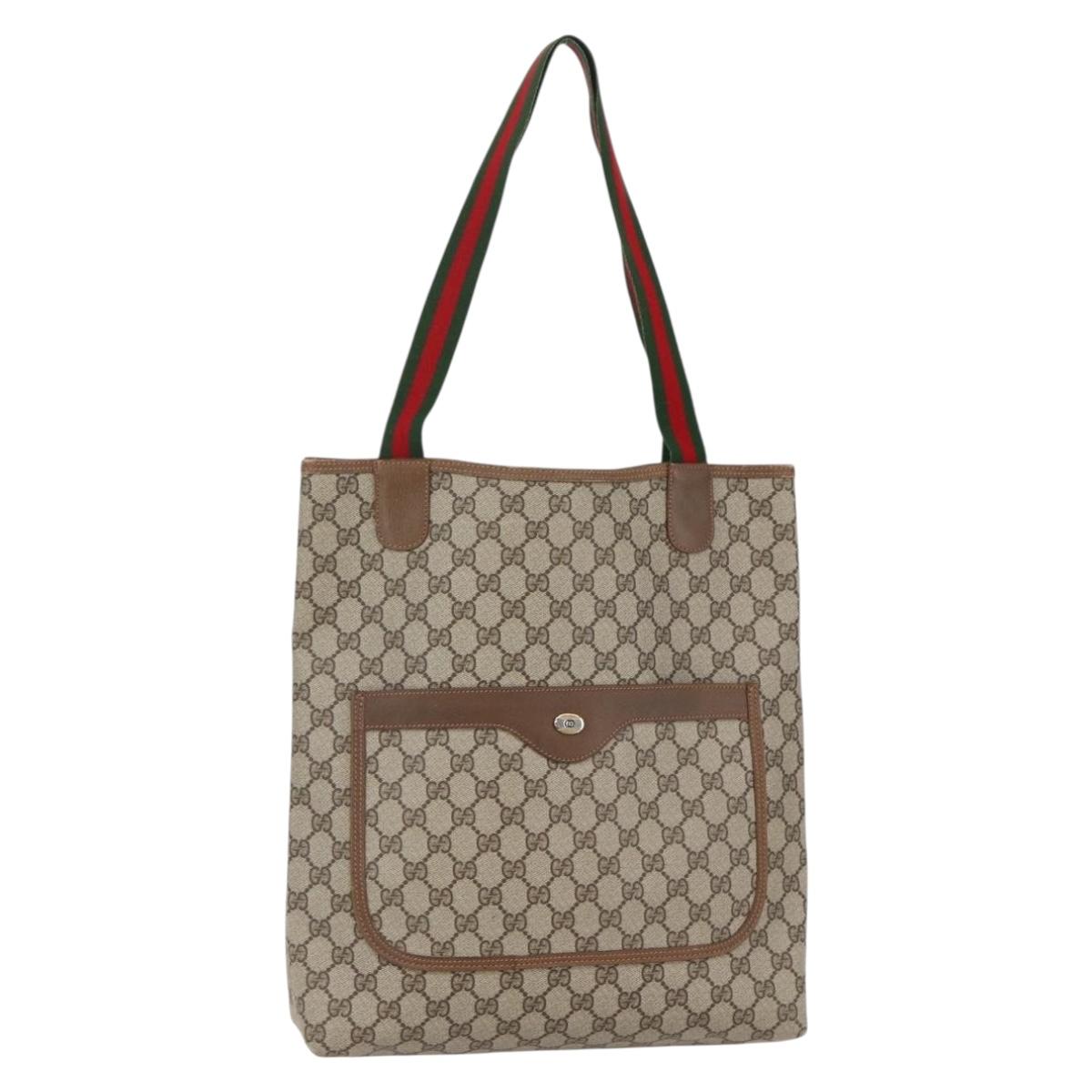 GUCCI GG Supreme Web Sherry Line Hand Bag PVC Beige Gold 39 02 003 Auth BA6784
