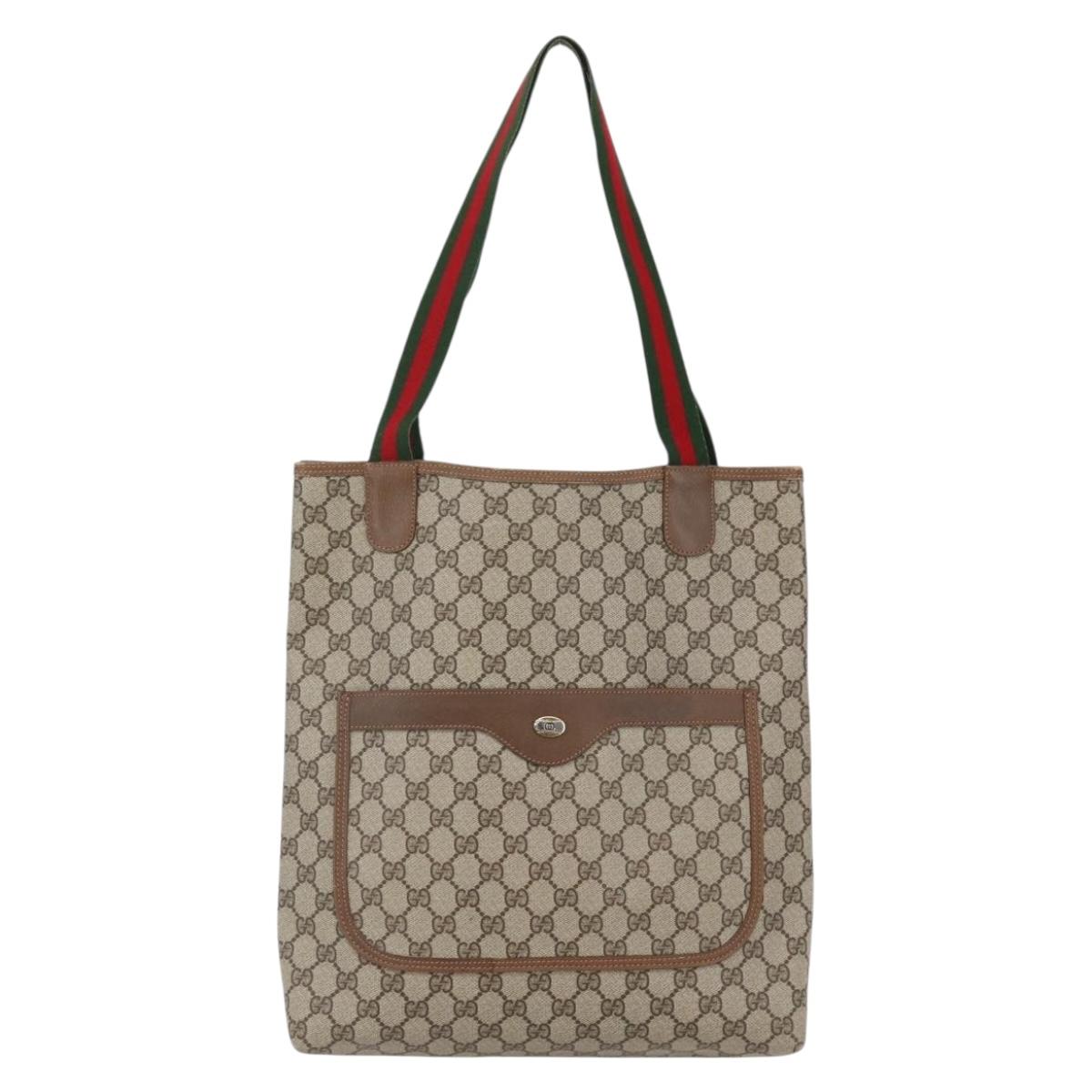 GUCCI GG Supreme Web Sherry Line Hand Bag PVC Beige Gold 39 02 003 Auth BA6784