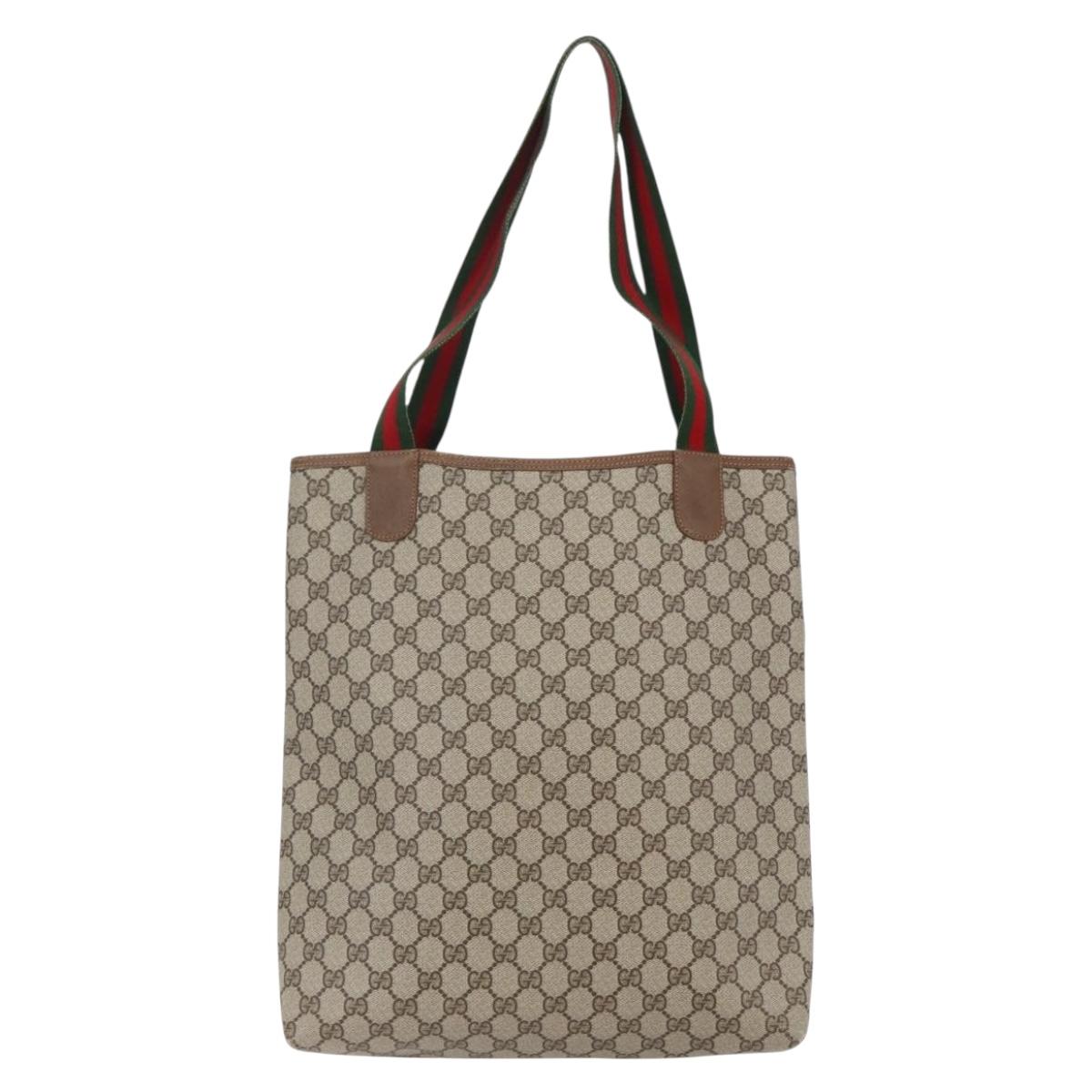 GUCCI GG Supreme Web Sherry Line Hand Bag PVC Beige Gold 39 02 003 Auth BA6784