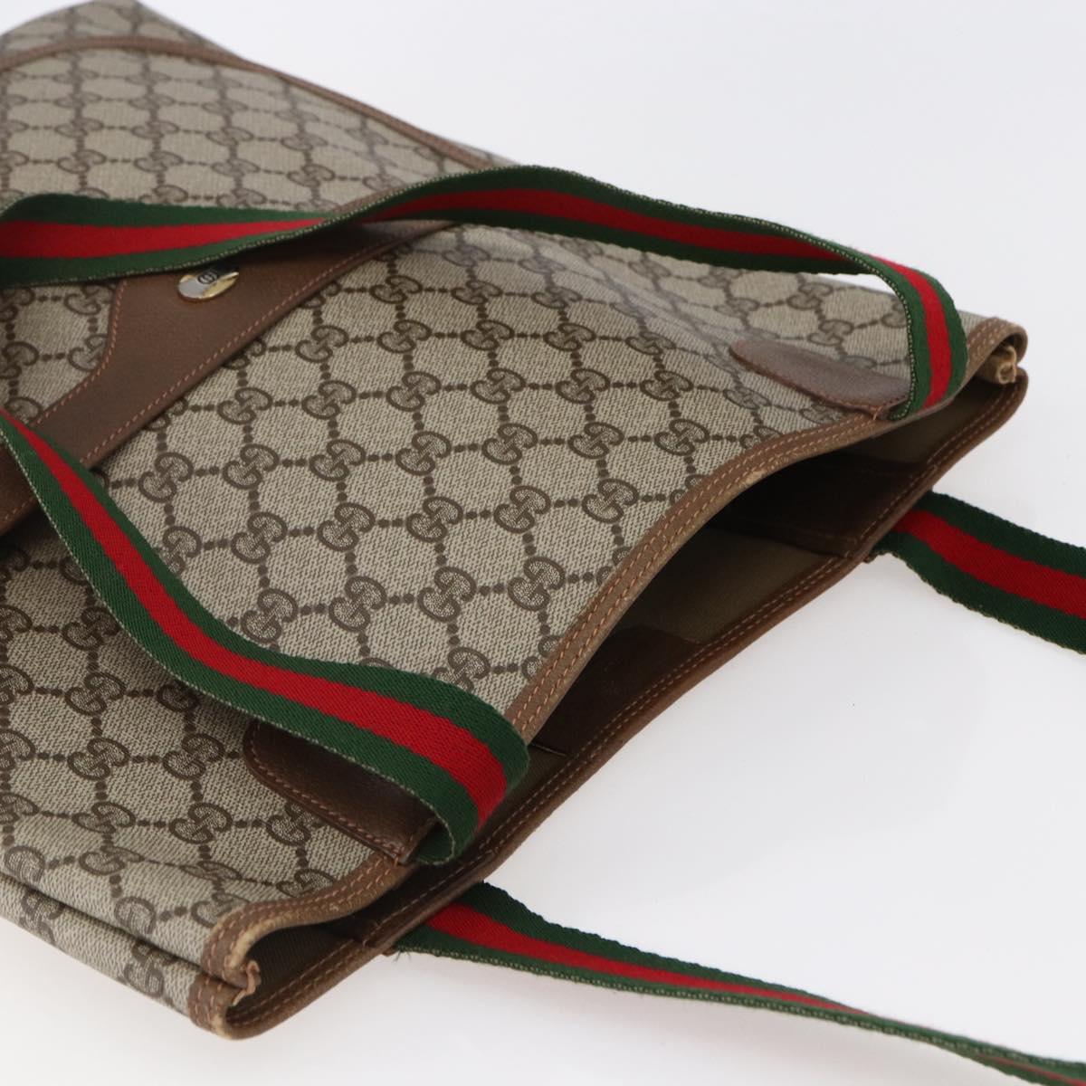 GUCCI GG Supreme Web Sherry Line Hand Bag PVC Beige Gold 39 02 003 Auth BA6784