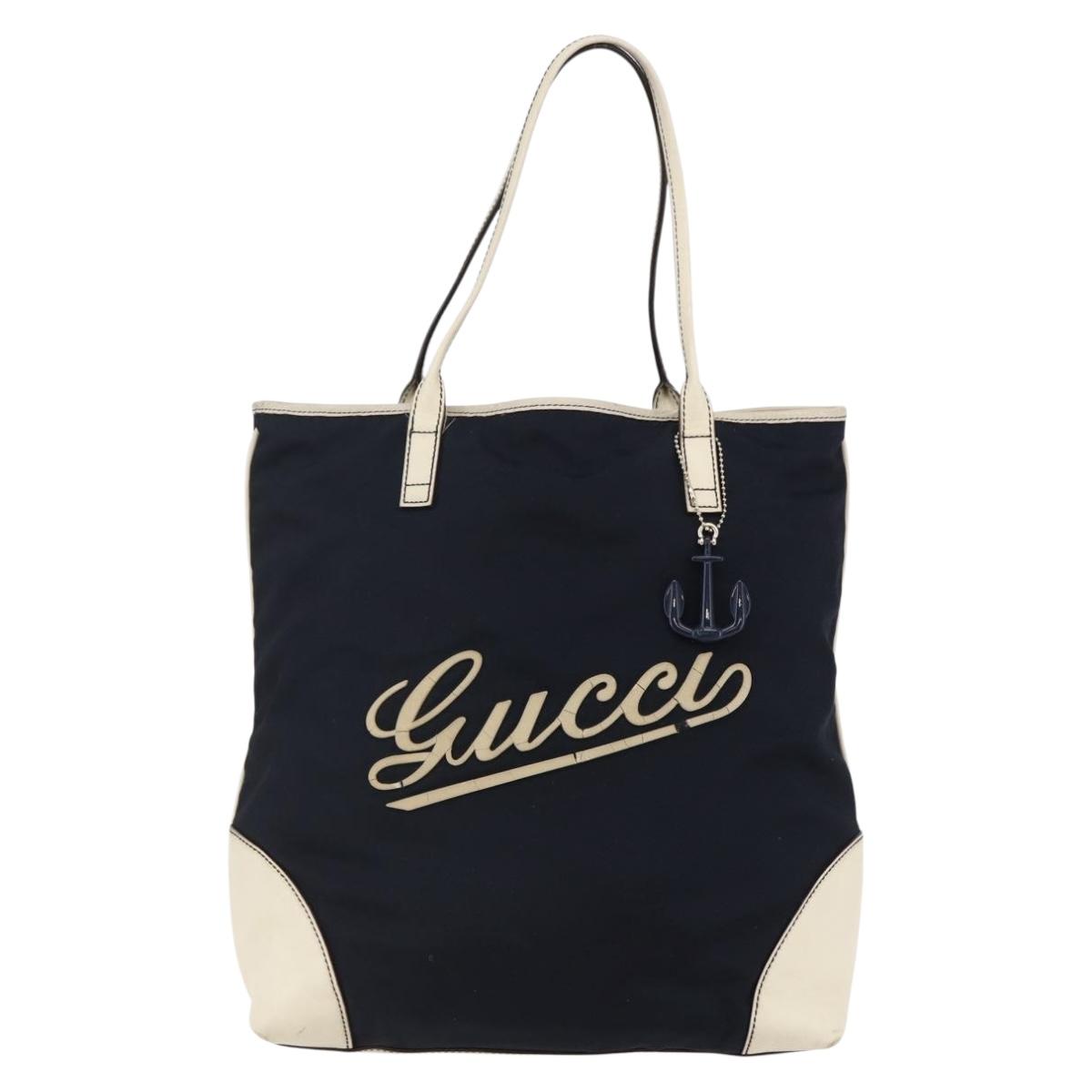 GUCCI Tote Bag Nylon Leather Navy 170008 Auth BA6786