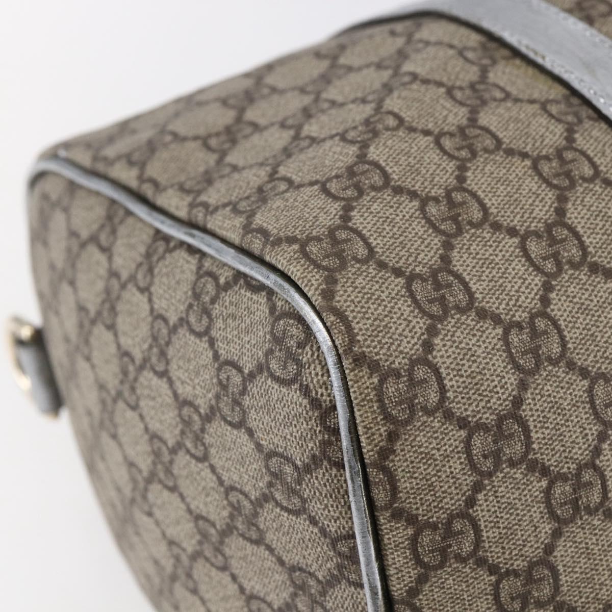GUCCI GG Canvas Boston Bag PVC Leather Beige Silver Auth BA6788