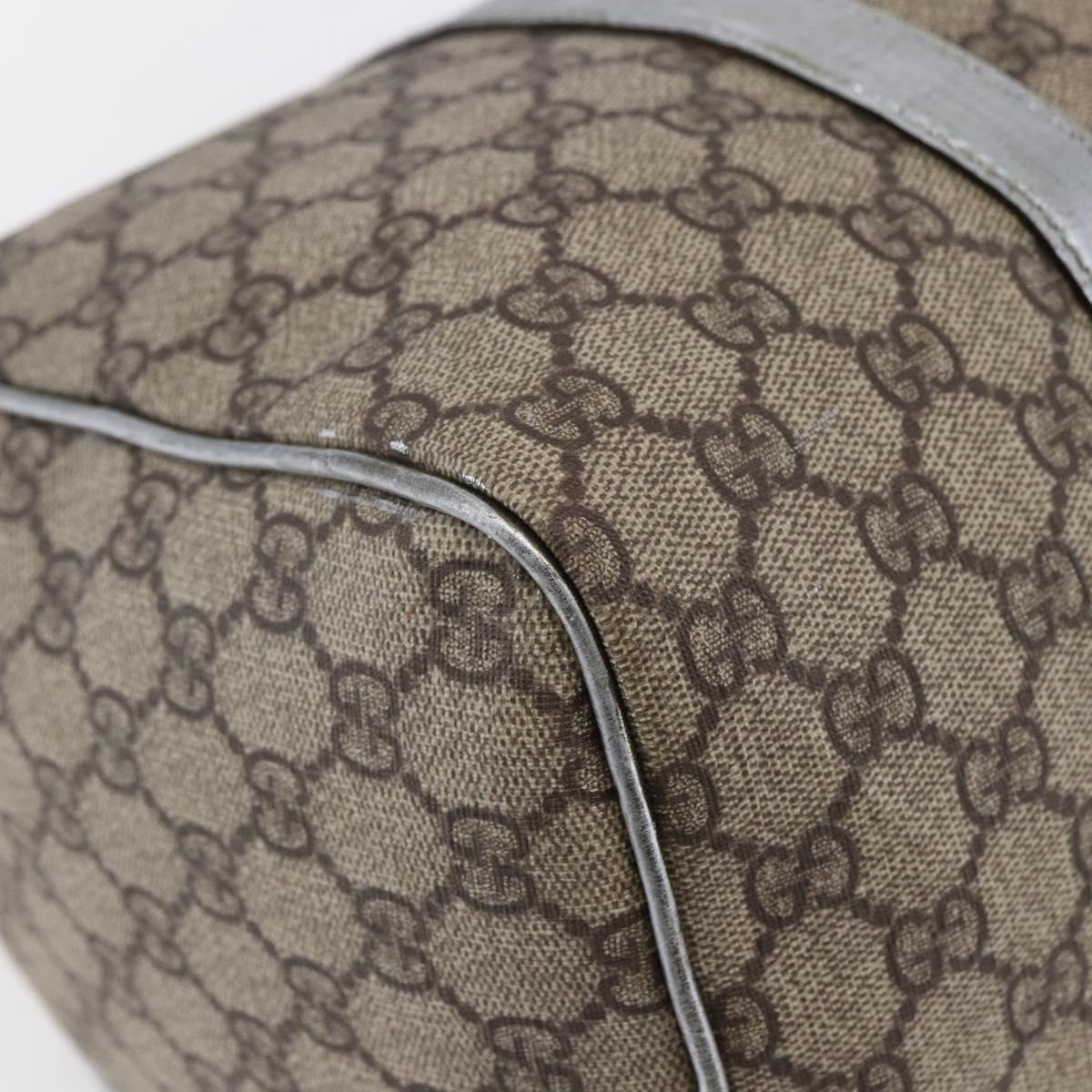 GUCCI GG Canvas Boston Bag PVC Leather Beige Silver Auth BA6788