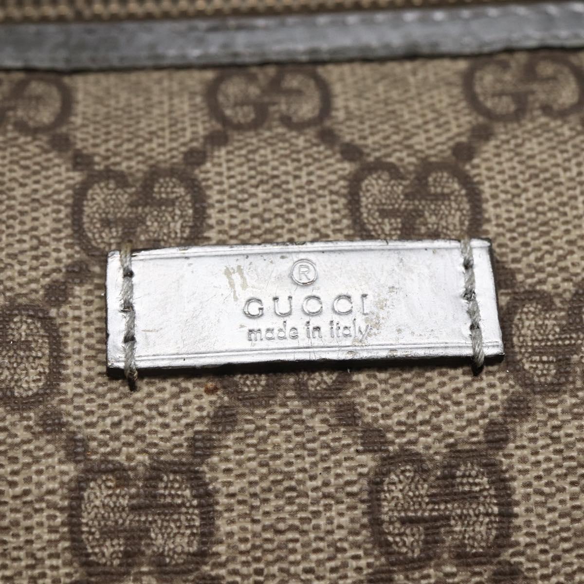 GUCCI GG Canvas Boston Bag PVC Leather Beige Silver Auth BA6788