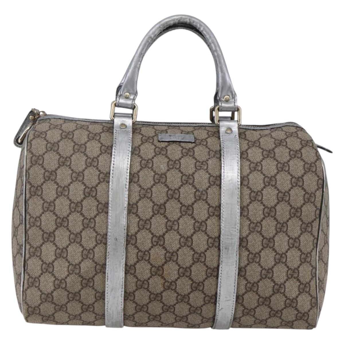 GUCCI GG Canvas Boston Bag PVC Leather Beige Silver Auth BA6788