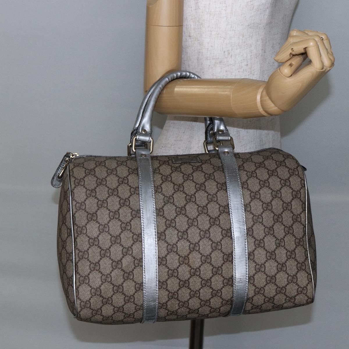 GUCCI GG Canvas Boston Bag PVC Leather Beige Silver Auth BA6788