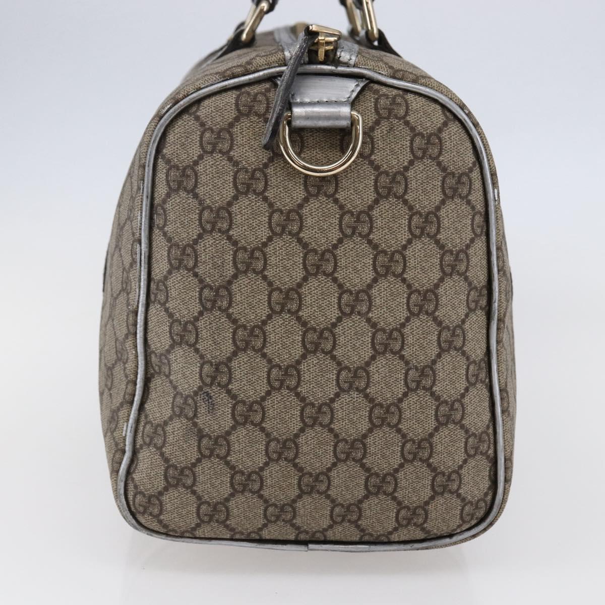 GUCCI GG Canvas Boston Bag PVC Leather Beige Silver Auth BA6788