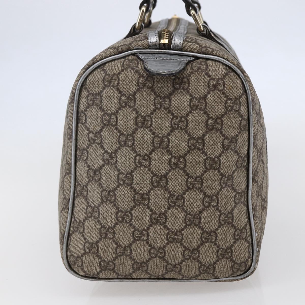 GUCCI GG Canvas Boston Bag PVC Leather Beige Silver Auth BA6788