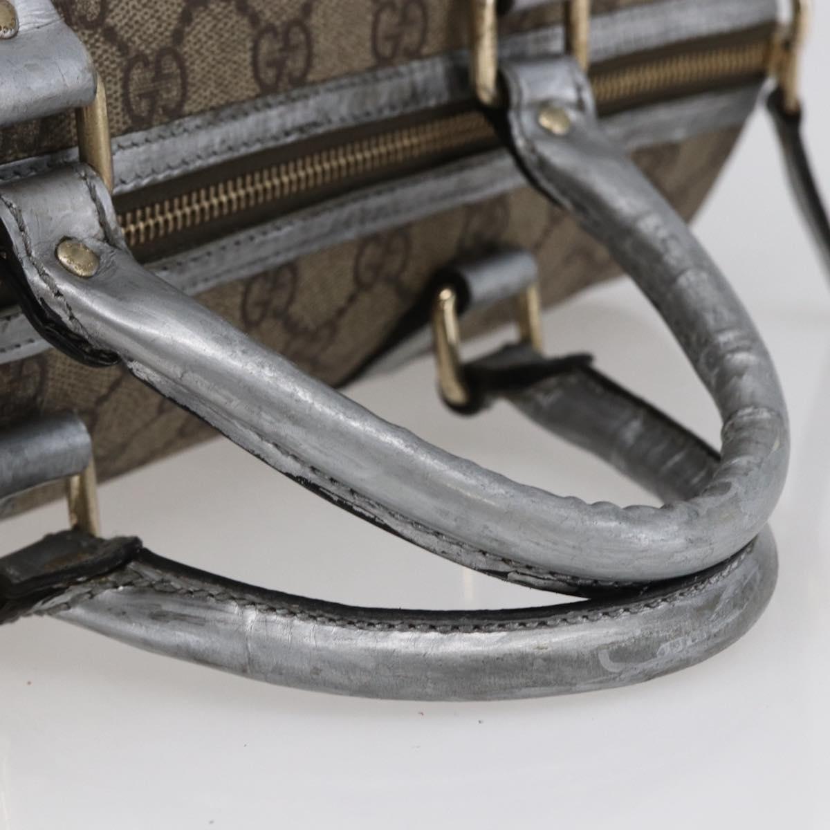 GUCCI GG Canvas Boston Bag PVC Leather Beige Silver Auth BA6788