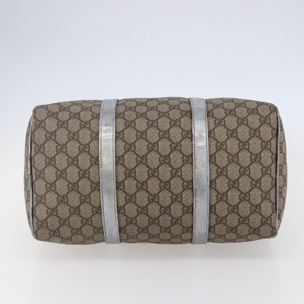 GUCCI GG Canvas Boston Bag PVC Leather Beige Silver Auth BA6788