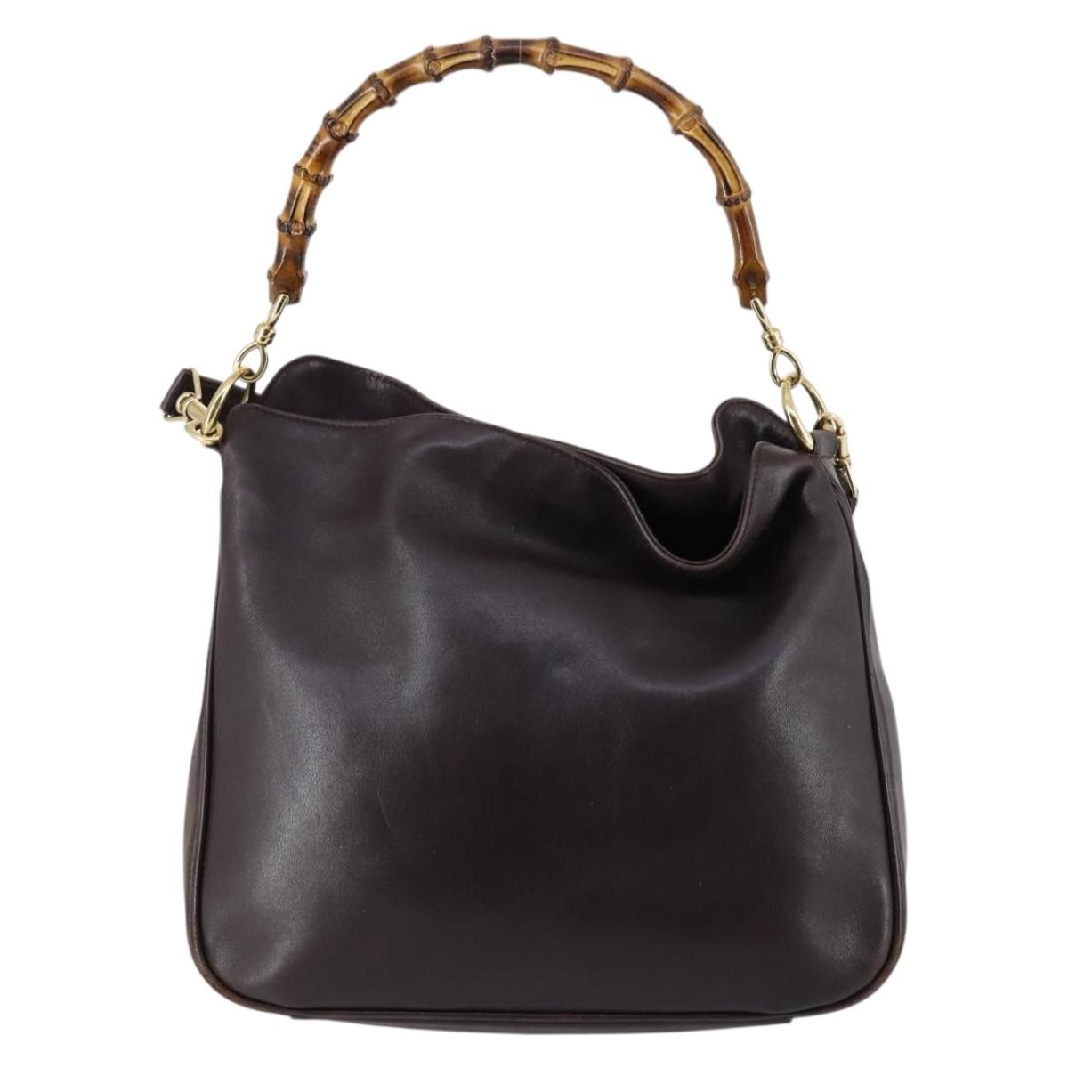 GUCCI Bamboo Hand Bag Leather 2way Brown Auth BA6789