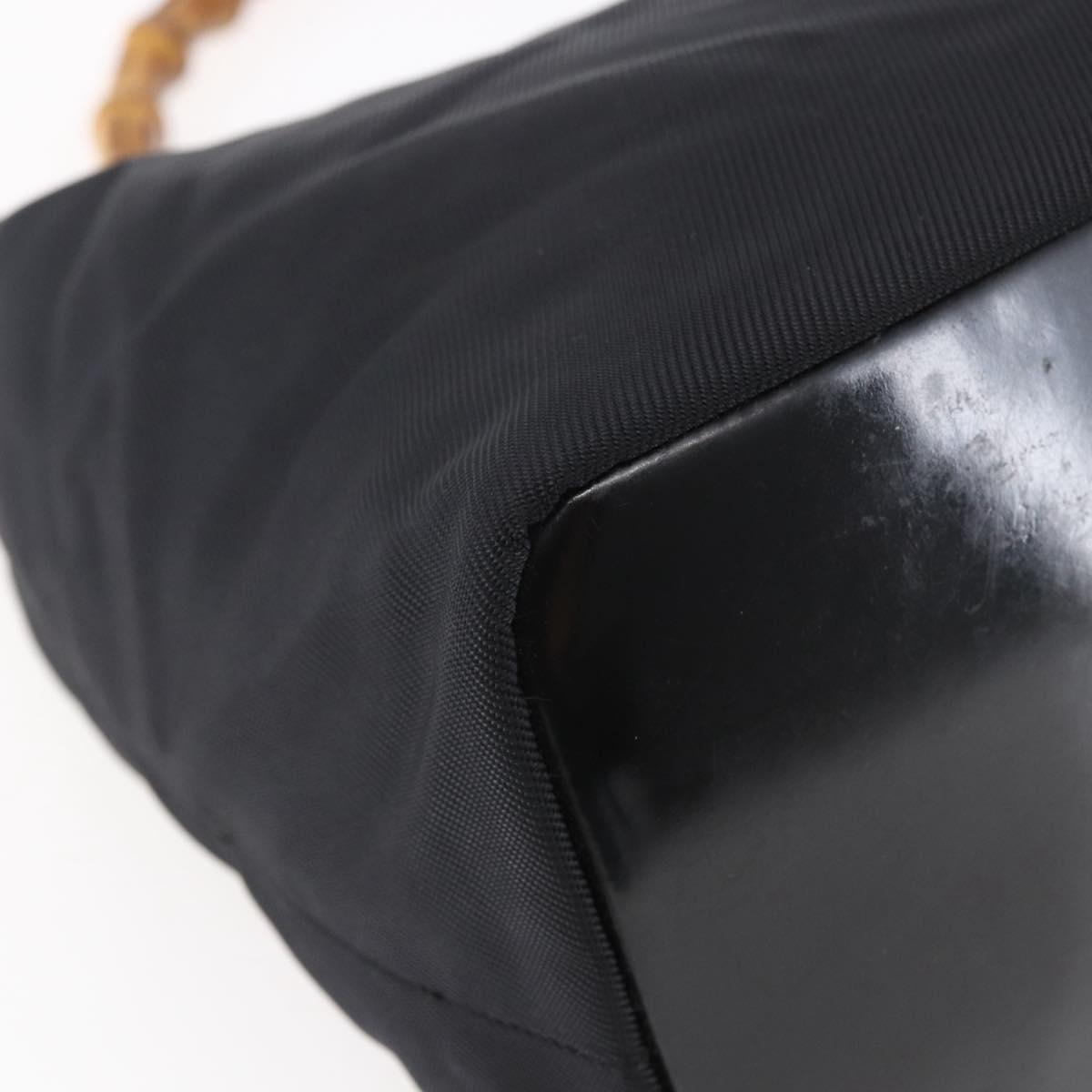 GUCCI Bamboo Hand Bag Nylon Black Silver 000 0531 Auth BA6790