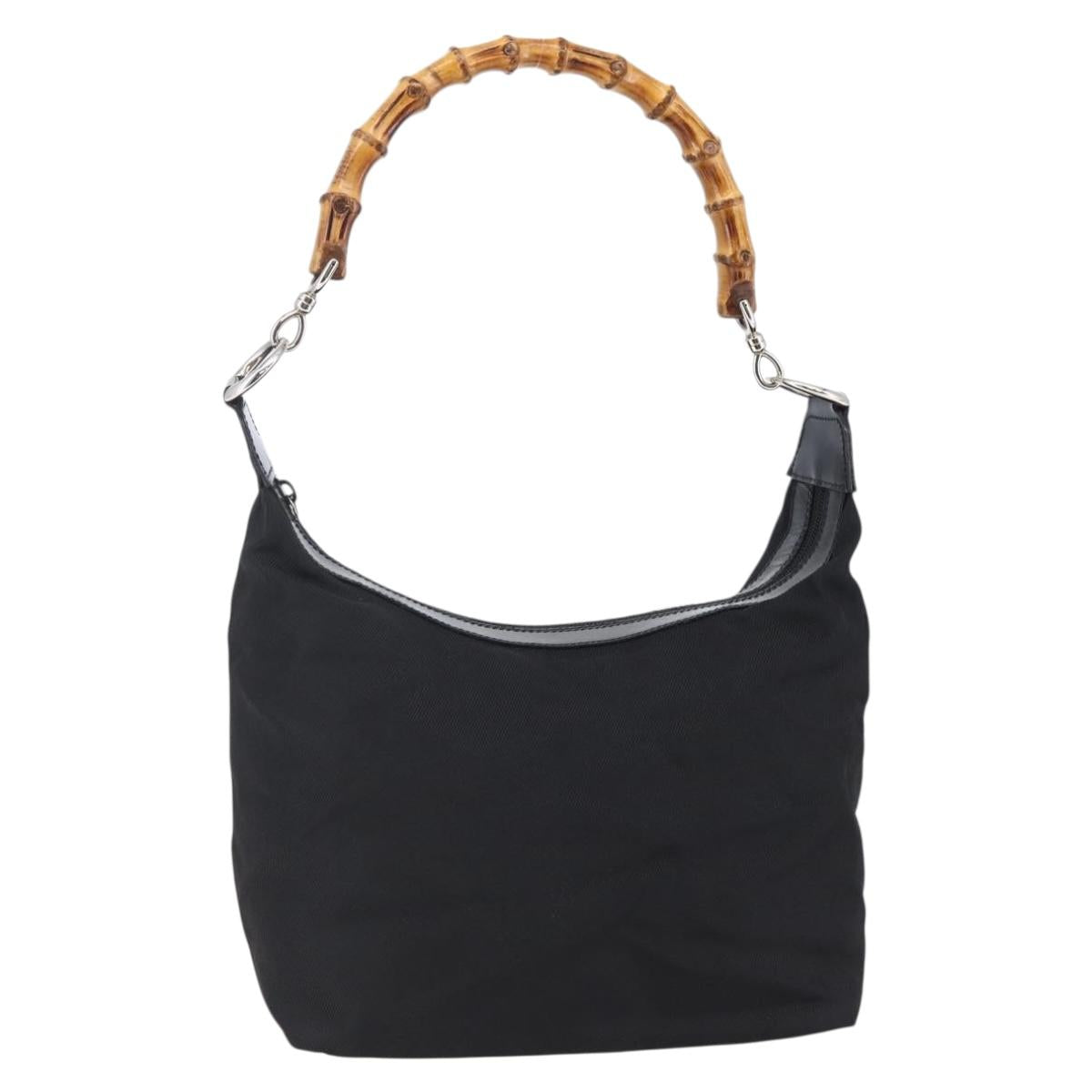 GUCCI Bamboo Hand Bag Nylon Black Silver 000 0531 Auth BA6790