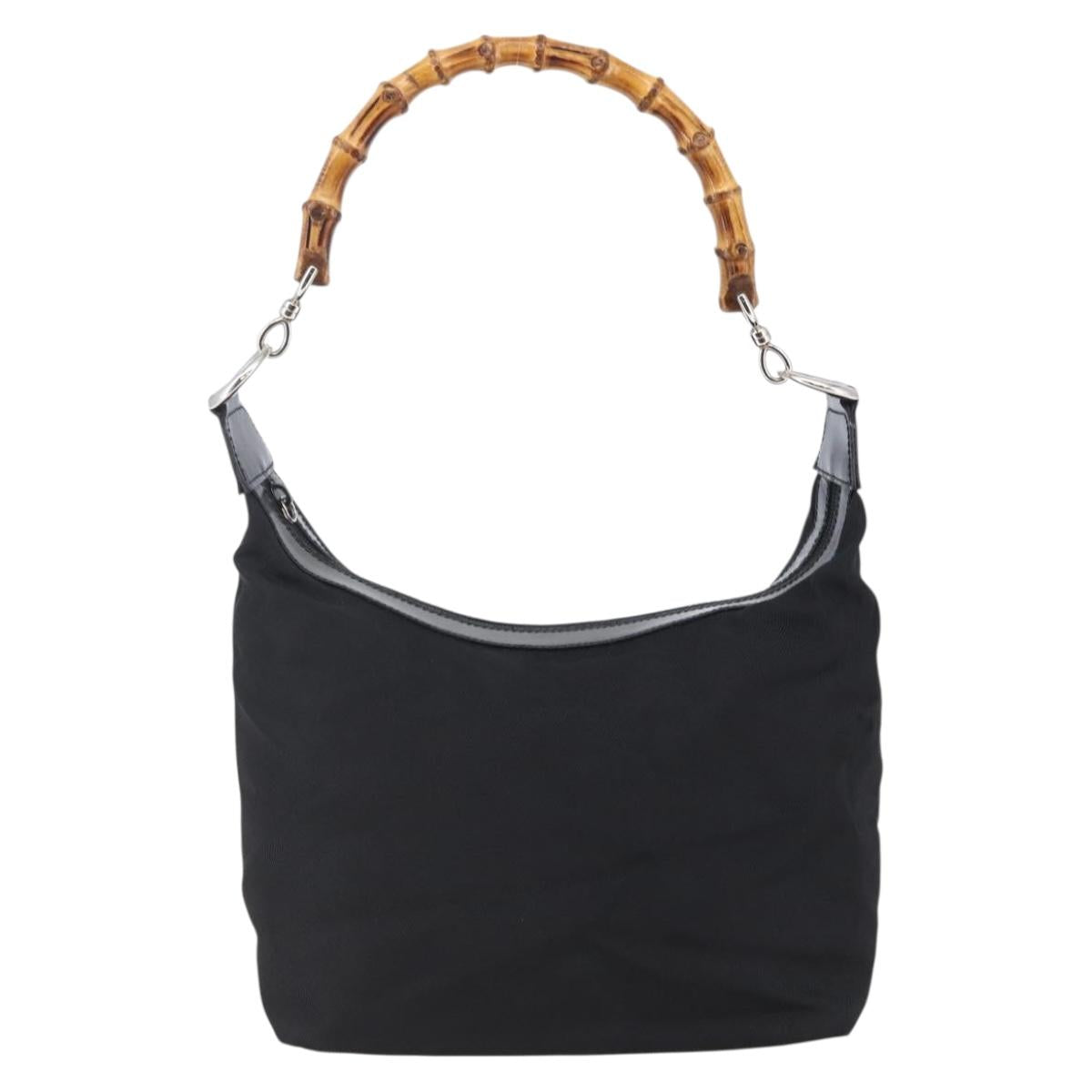 GUCCI Bamboo Hand Bag Nylon Black Silver 000 0531 Auth BA6790