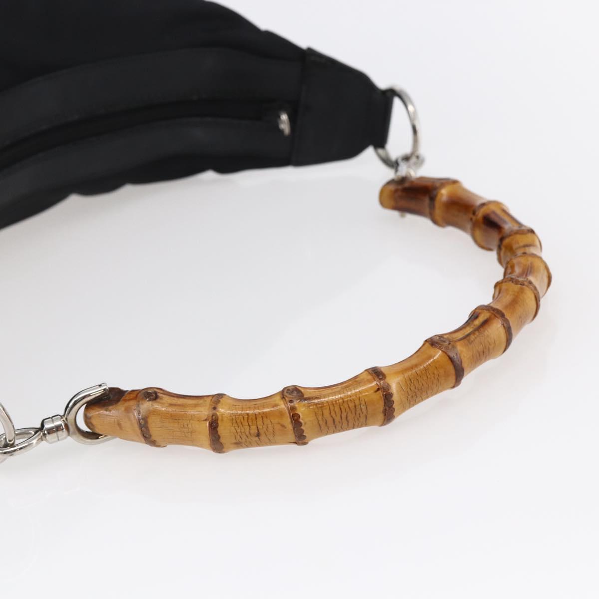 GUCCI Bamboo Hand Bag Nylon Black Silver 000 0531 Auth BA6790