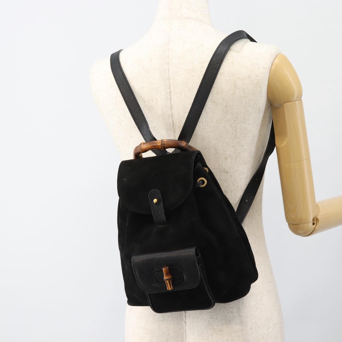 GUCCI Bamboo Backpack Suede Leather Black Auth BA6791