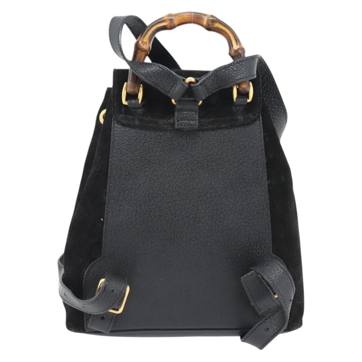 GUCCI Bamboo Backpack Suede Leather Black Auth BA6791