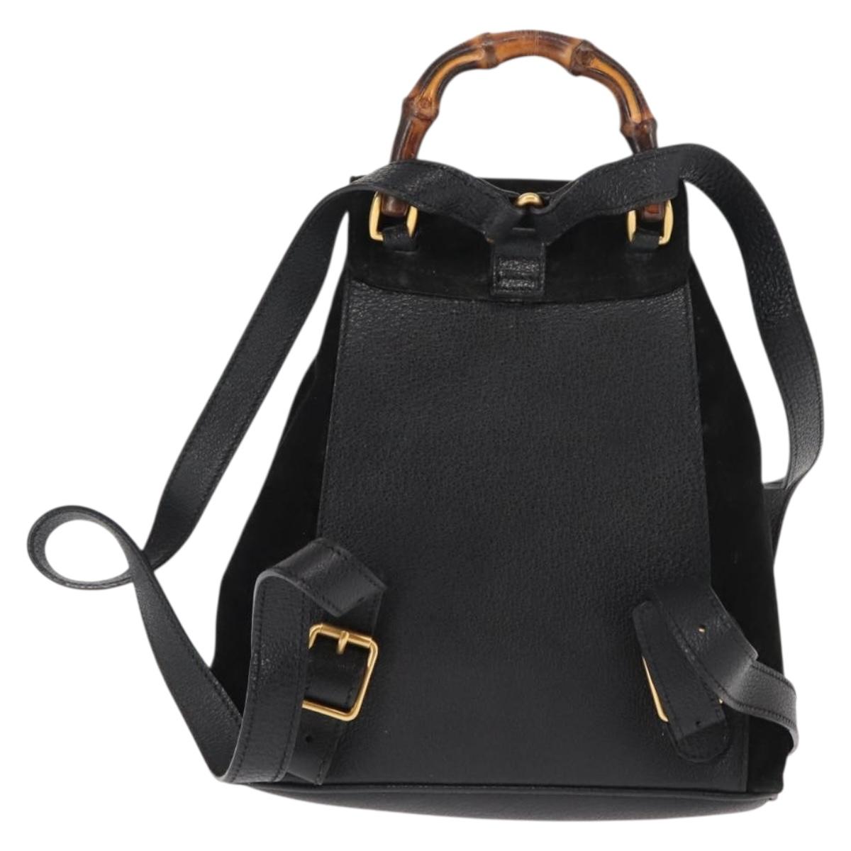 GUCCI Bamboo Backpack Suede Leather Black Auth BA6791