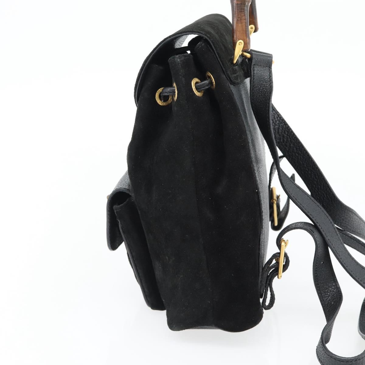 GUCCI Bamboo Backpack Suede Leather Black Auth BA6791