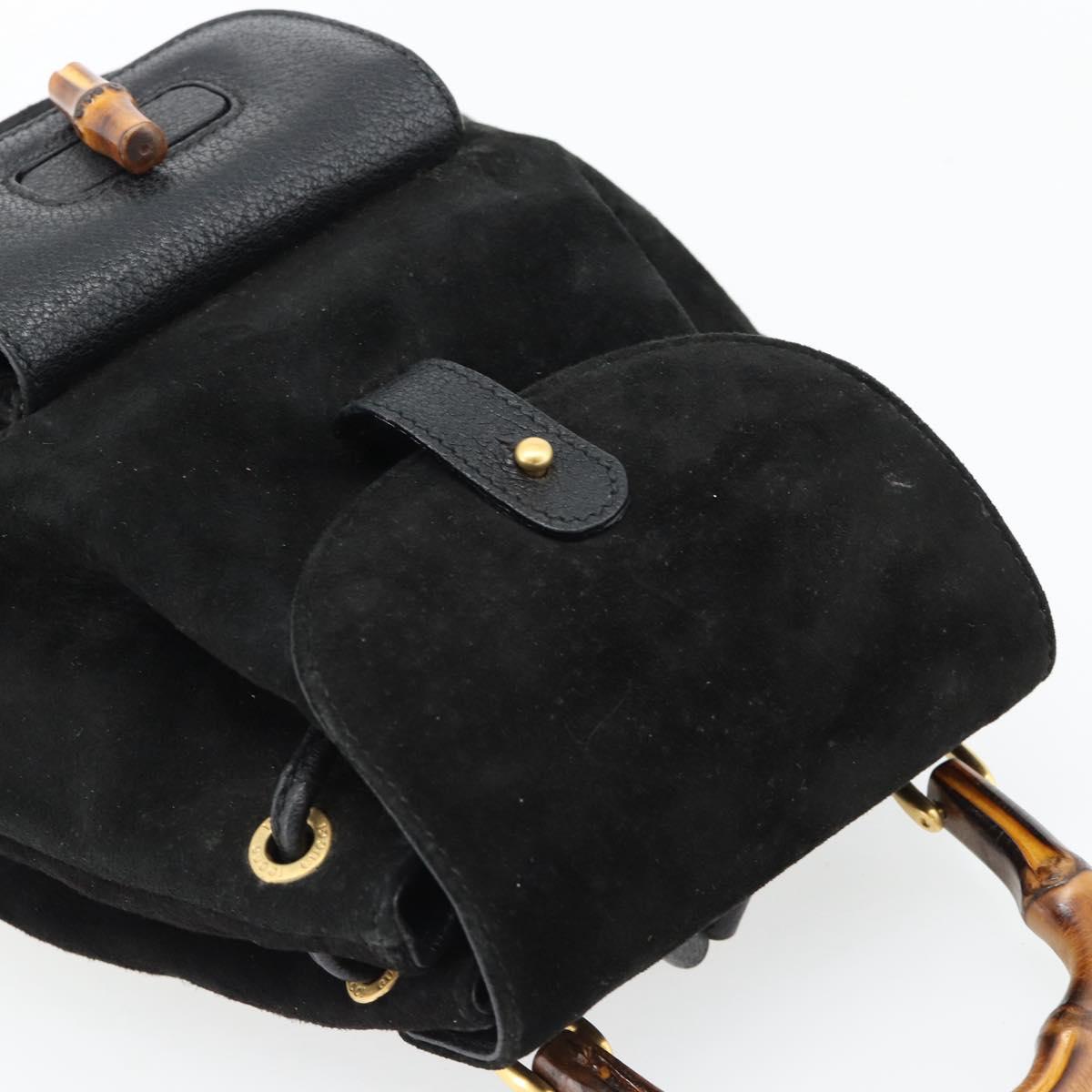 GUCCI Bamboo Backpack Suede Leather Black Auth BA6791