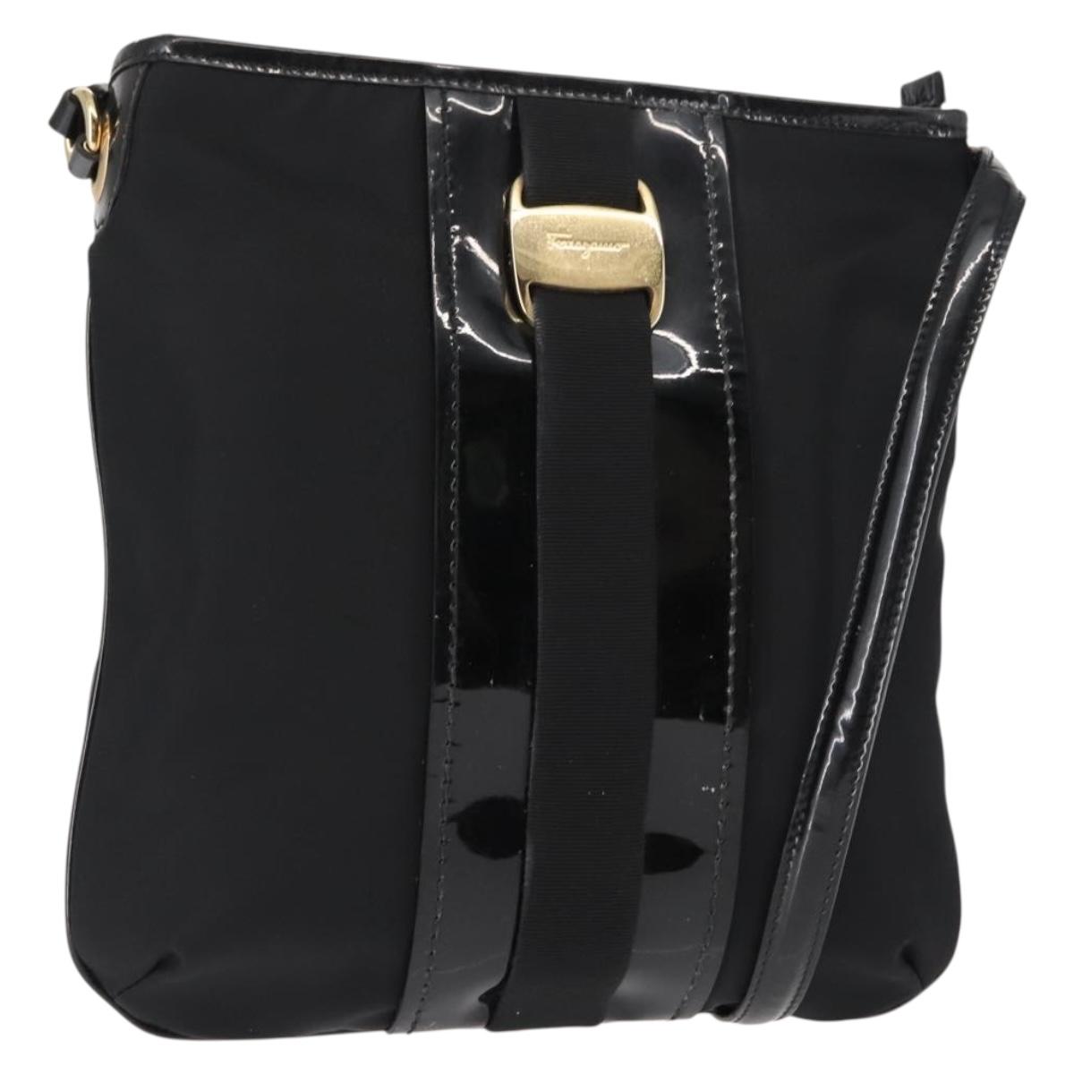 Salvatore Ferragamo Vala Shoulder Bag Nylon Enamel Black Auth BA6793