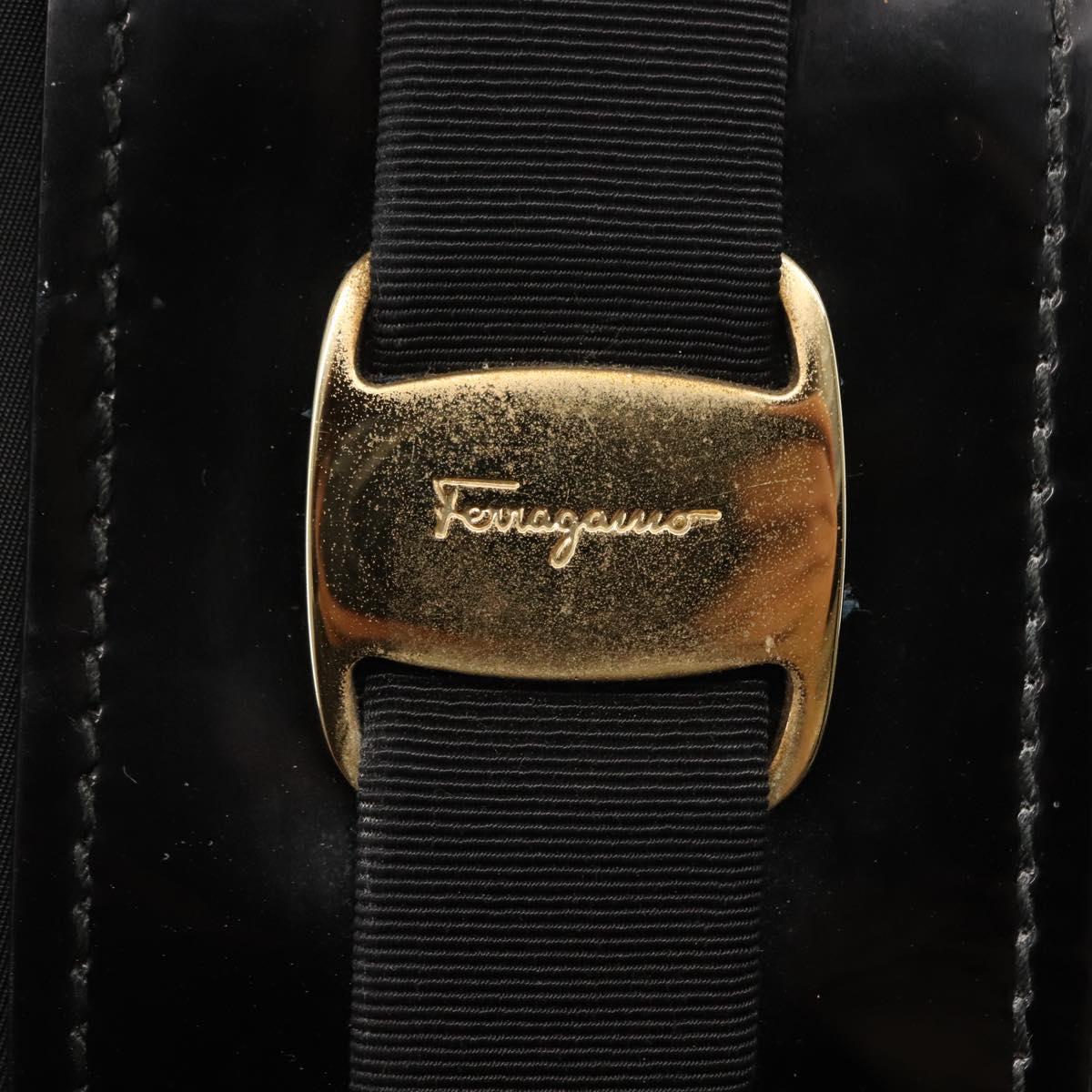 Salvatore Ferragamo Vala Shoulder Bag Nylon Enamel Black Auth BA6793