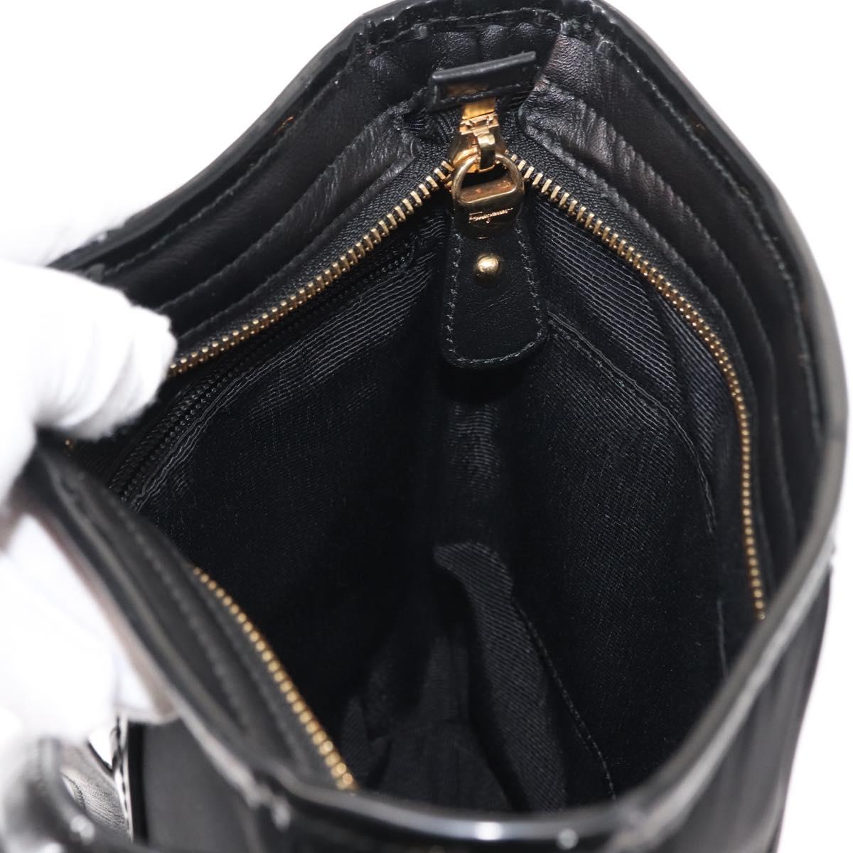 Salvatore Ferragamo Vala Shoulder Bag Nylon Enamel Black Auth BA6793