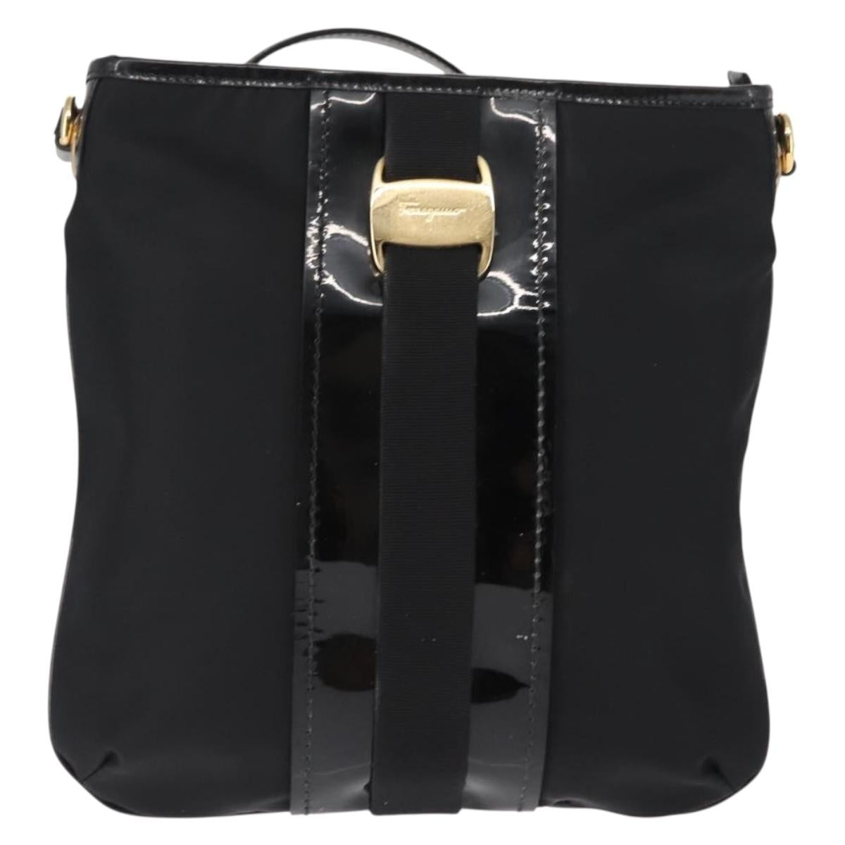 Salvatore Ferragamo Vala Shoulder Bag Nylon Enamel Black Auth BA6793