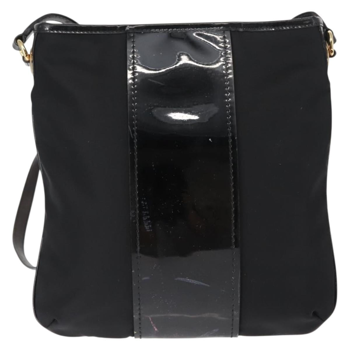 Salvatore Ferragamo Vala Shoulder Bag Nylon Enamel Black Auth BA6793