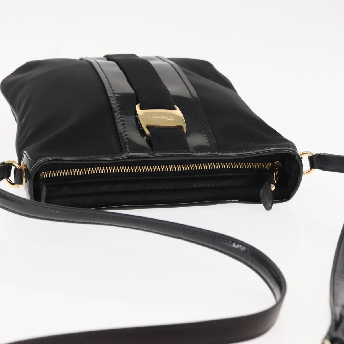 Salvatore Ferragamo Vala Shoulder Bag Nylon Enamel Black Auth BA6793