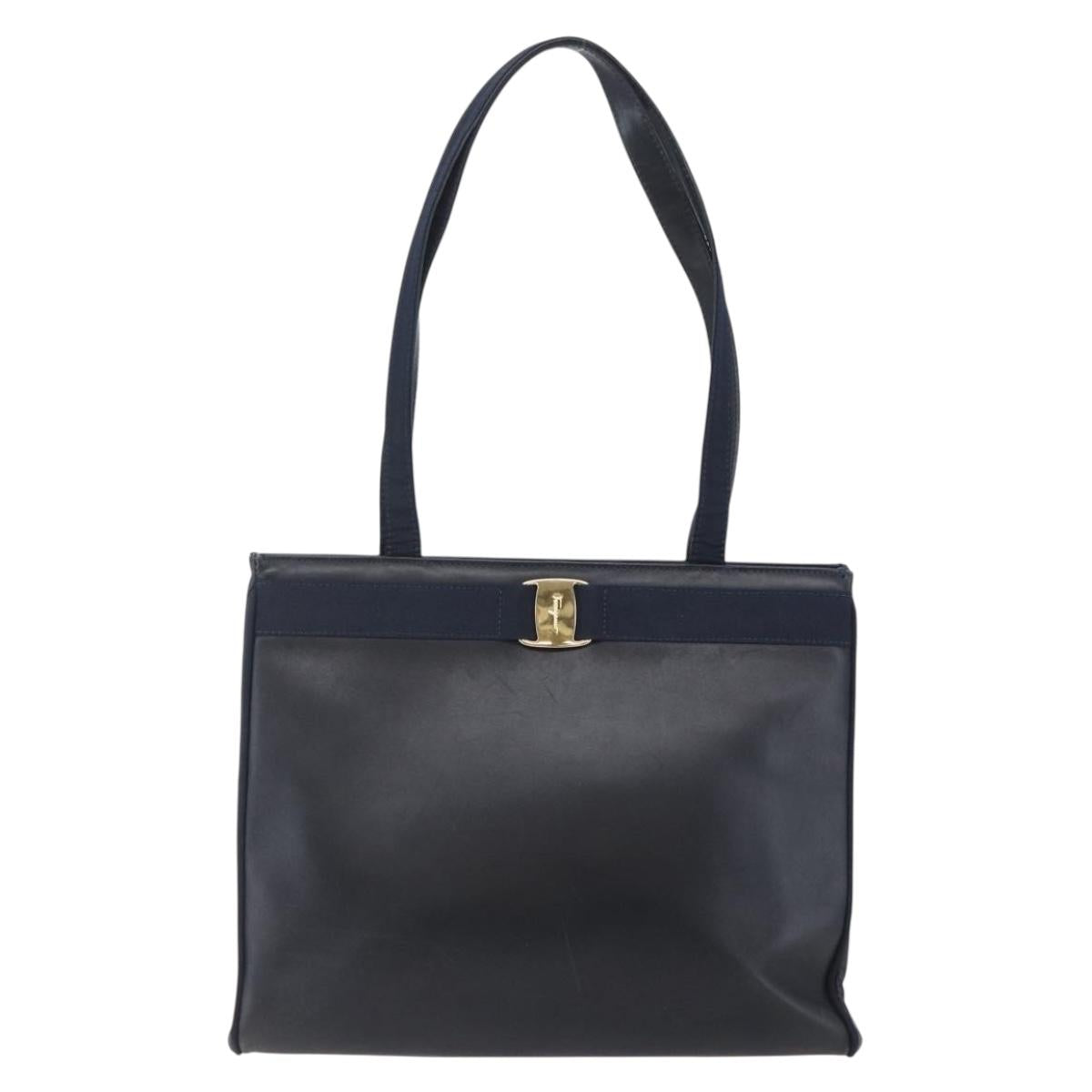 Salvatore Ferragamo Vala Tote Bag Leather Navy Auth ba6794