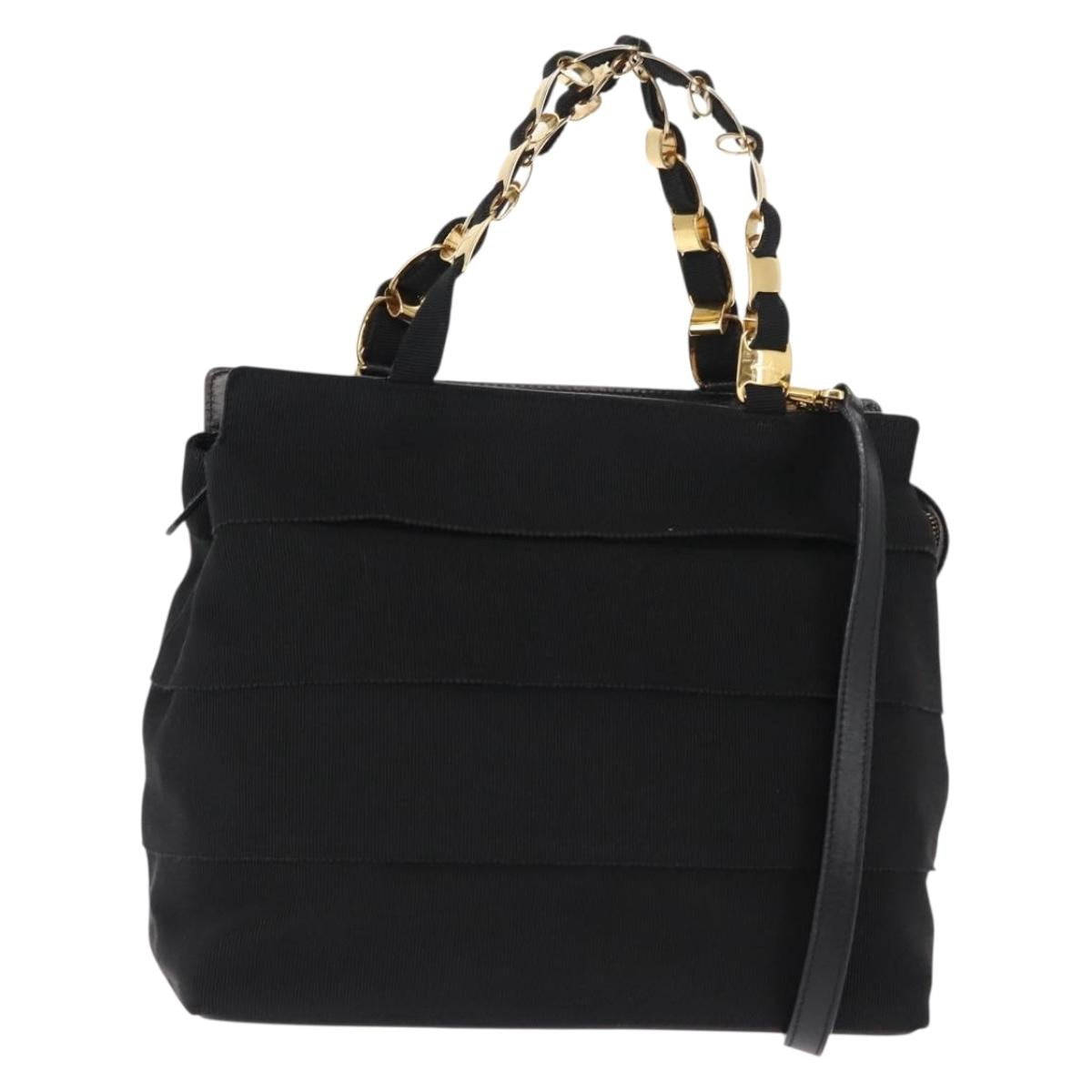 Salvatore Ferragamo Vala Hand Bag Canvas 2way Black Auth BA6795