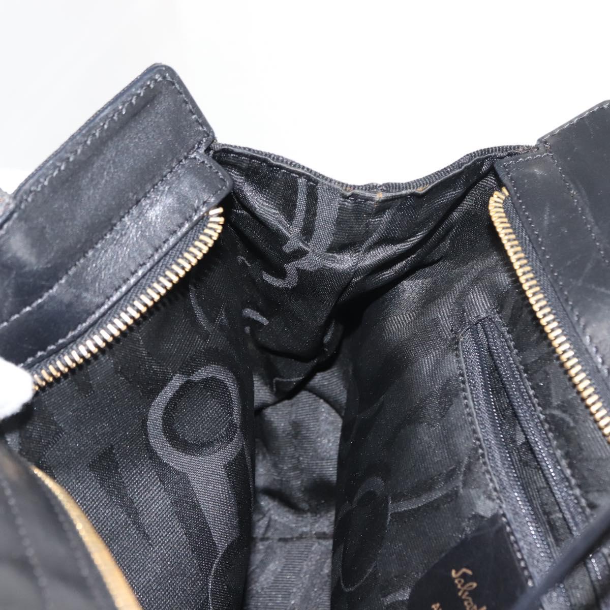 Salvatore Ferragamo Vala Hand Bag Canvas 2way Black Auth BA6795