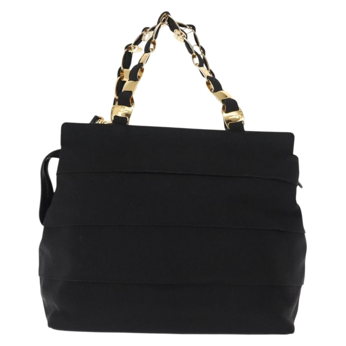 Salvatore Ferragamo Vala Hand Bag Canvas 2way Black Auth BA6795