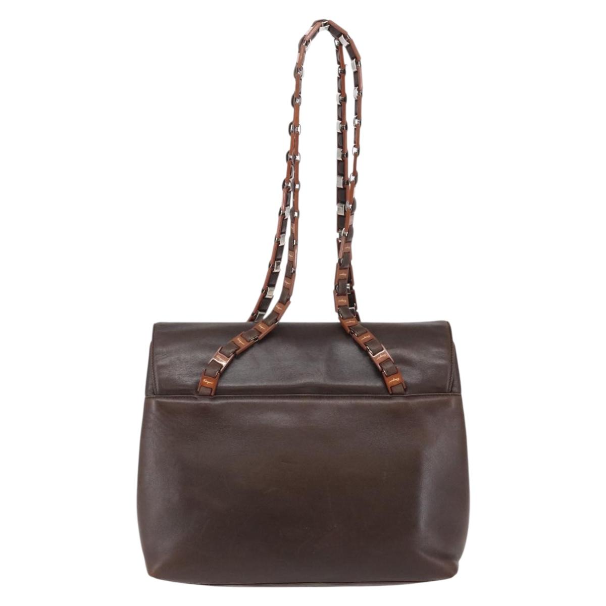 Salvatore Ferragamo Shoulder Bag Leather Brown Auth BA6796