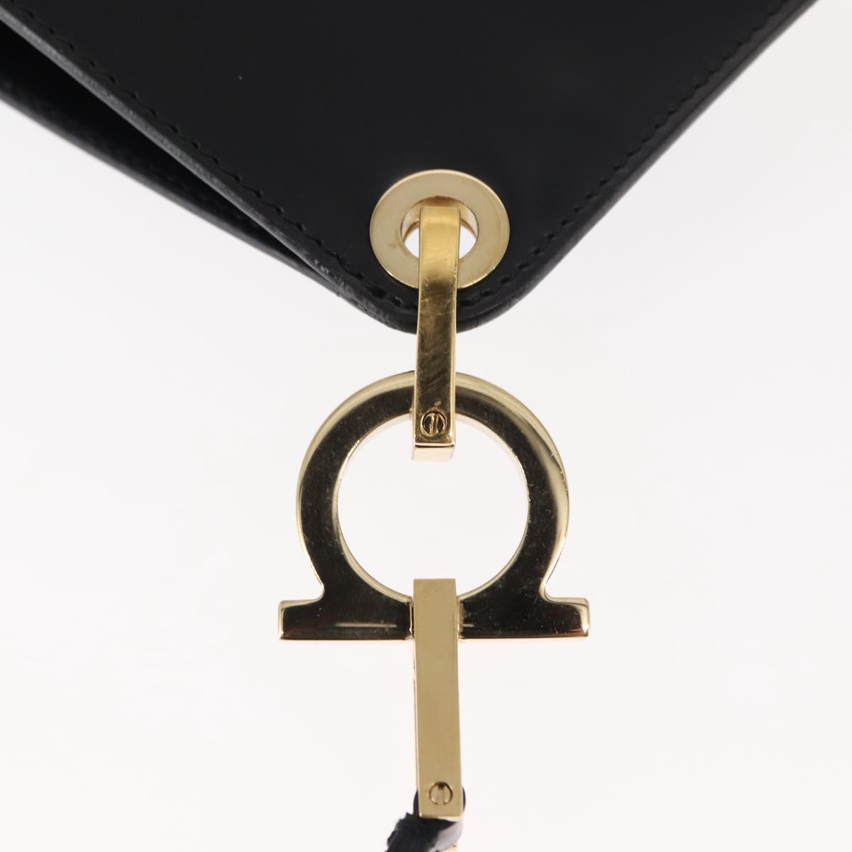Salvatore Ferragamo Gancini Shoulder Bag Leather Black White Auth BA6797