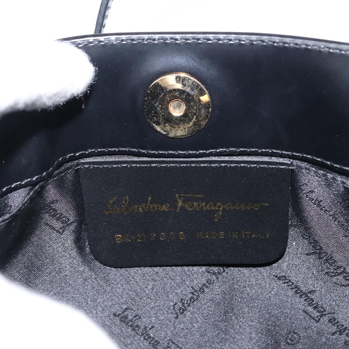 Salvatore Ferragamo Gancini Shoulder Bag Leather Black White Auth BA6797