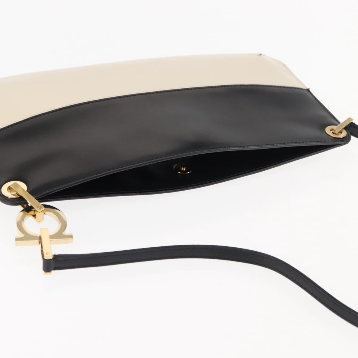 Salvatore Ferragamo Gancini Shoulder Bag Leather Black White Auth BA6797