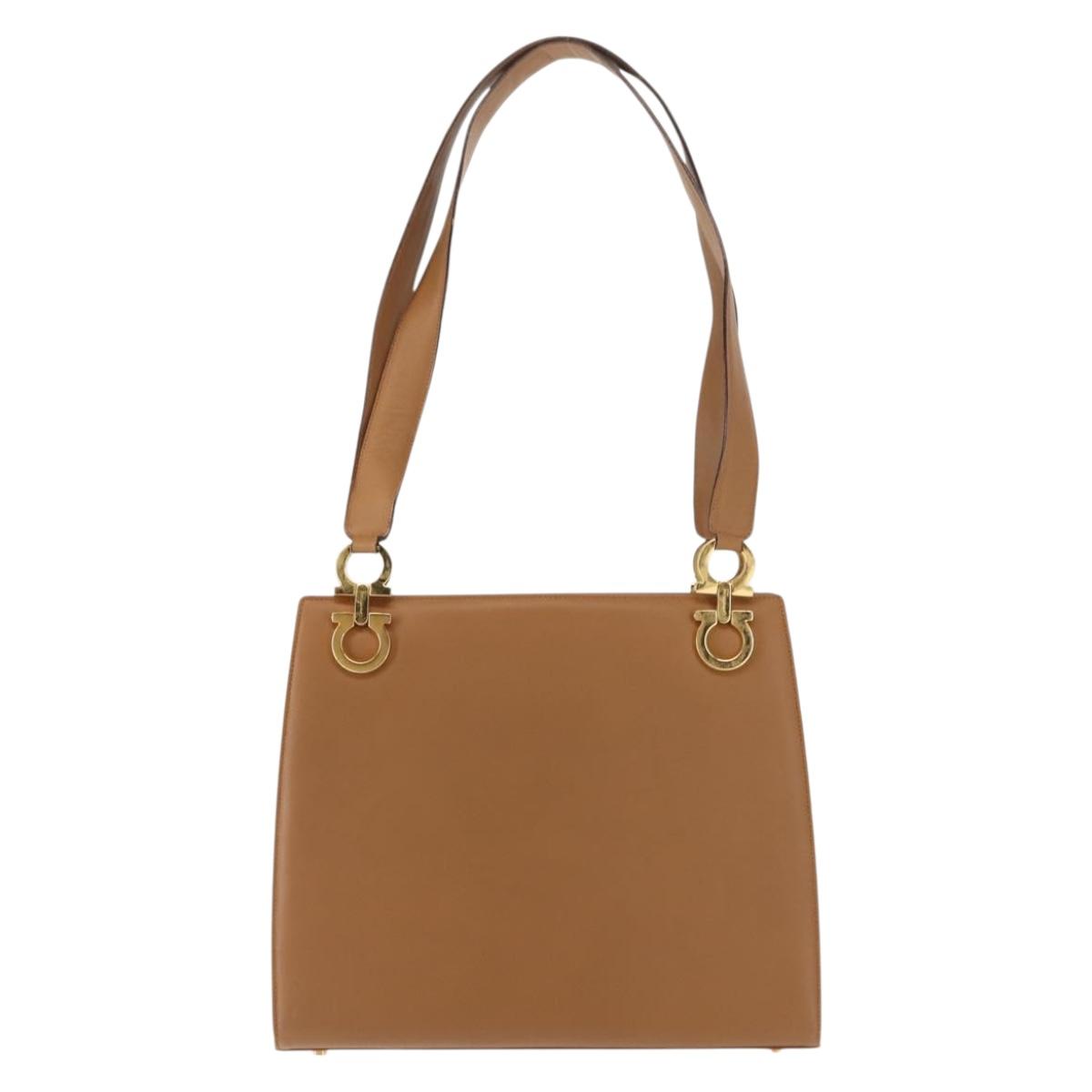 Salvatore Ferragamo Gancini Shoulder Bag Leather Beige Auth BA6798