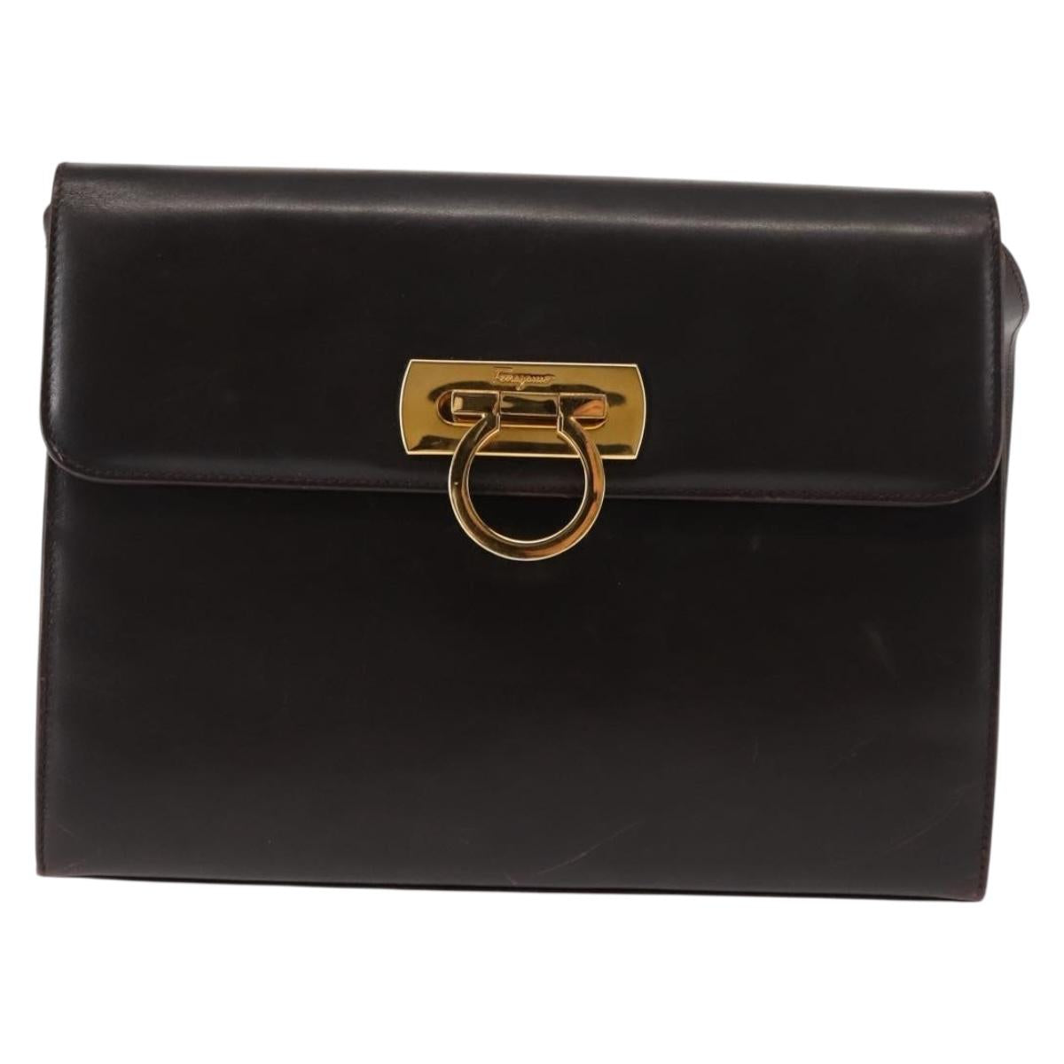 Salvatore Ferragamo Gancini Shoulder Bag Leather Brown Auth BA6800