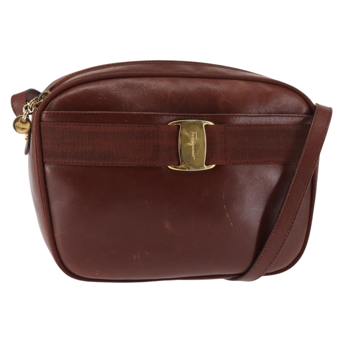 Salvatore Ferragamo Vala Shoulder Bag Leather Brown Auth BA6801