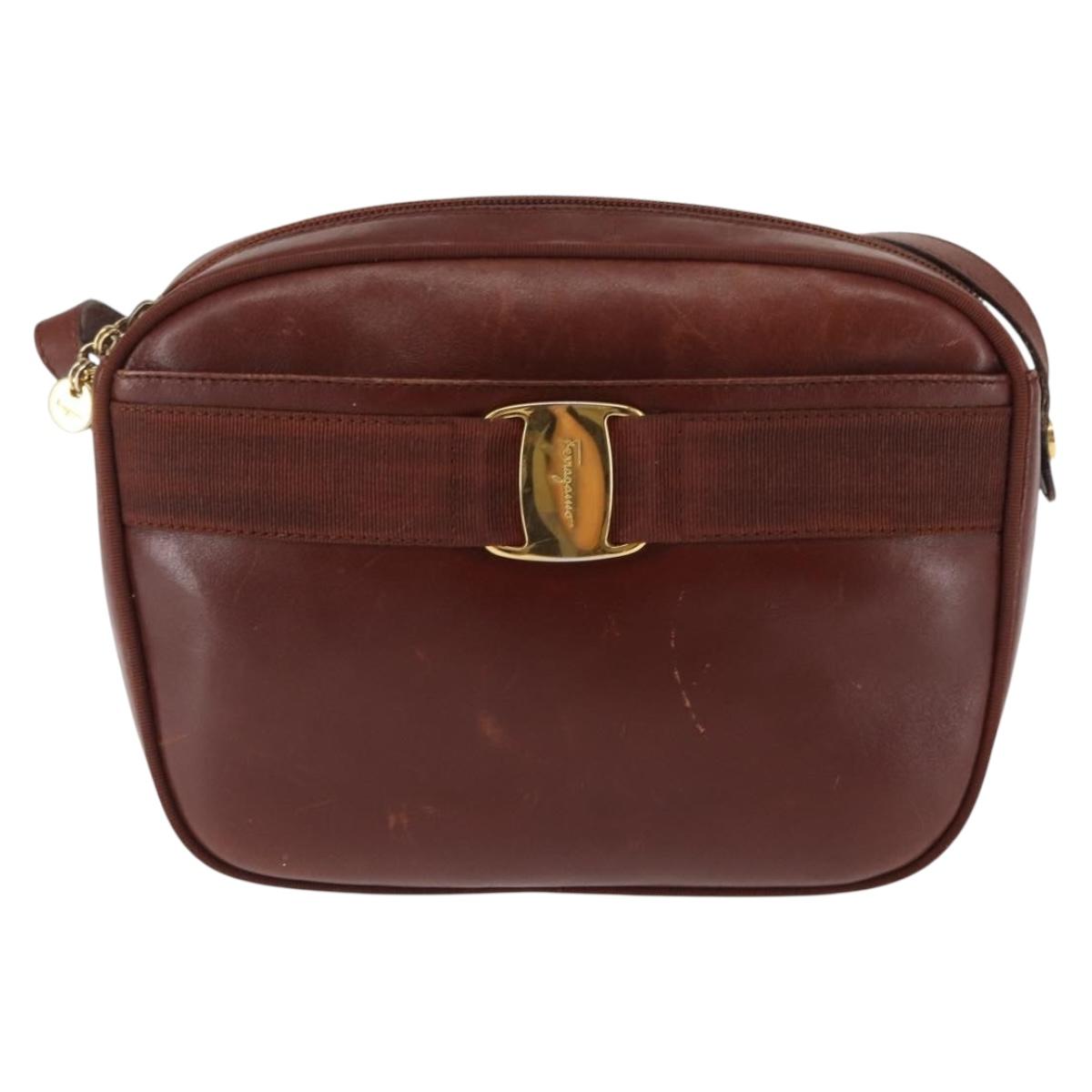 Salvatore Ferragamo Vala Shoulder Bag Leather Brown Auth BA6801