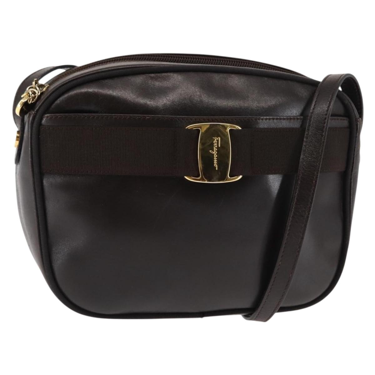 Salvatore Ferragamo Vala Shoulder Bag Leather Brown Auth BA6802