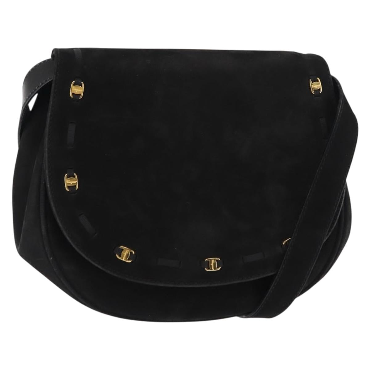 Salvatore Ferragamo Vala Shoulder Bag Suede Black Auth BA6803
