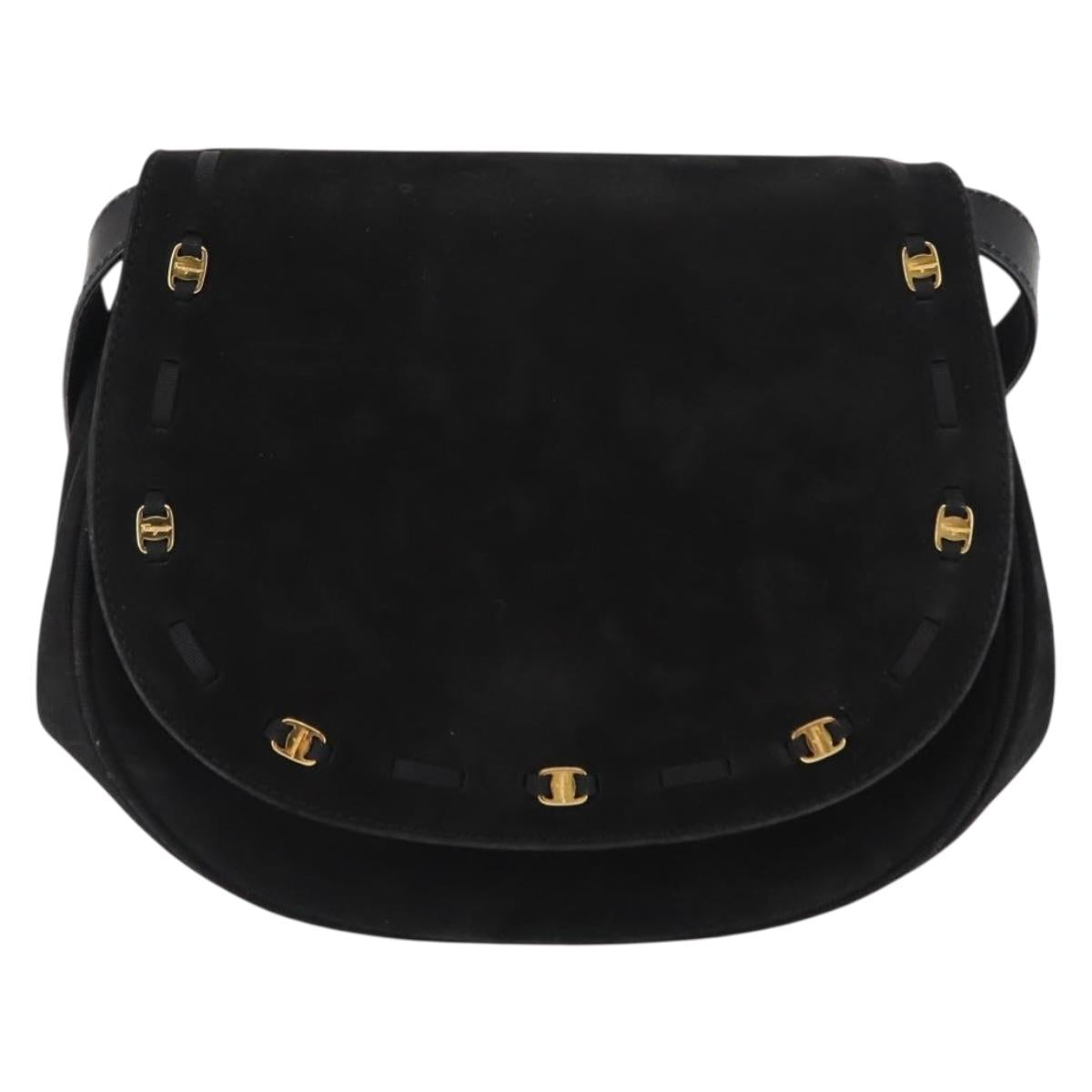 Salvatore Ferragamo Vala Shoulder Bag Suede Black Auth BA6803