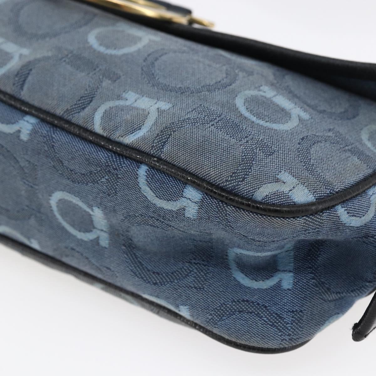 Salvatore Ferragamo Gancini Shoulder Bag Canvas Blue Auth BA6804