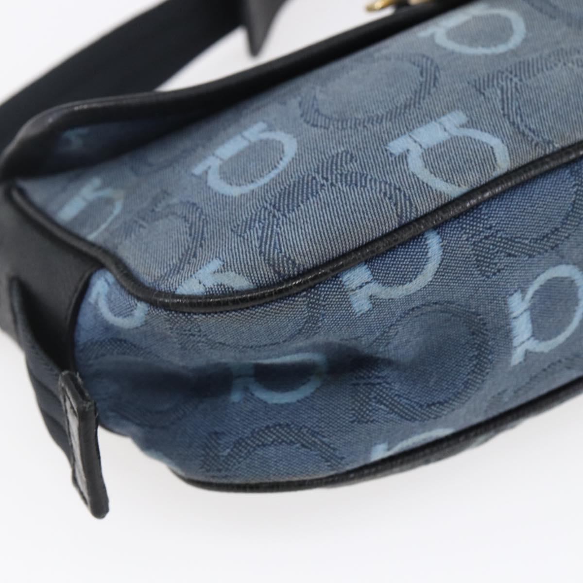 Salvatore Ferragamo Gancini Shoulder Bag Canvas Blue Auth BA6804