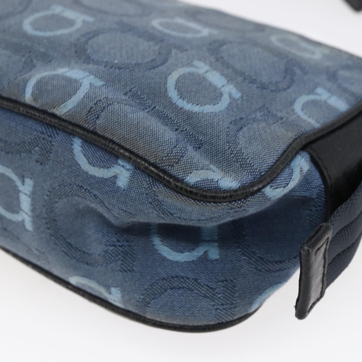 Salvatore Ferragamo Gancini Shoulder Bag Canvas Blue Auth BA6804
