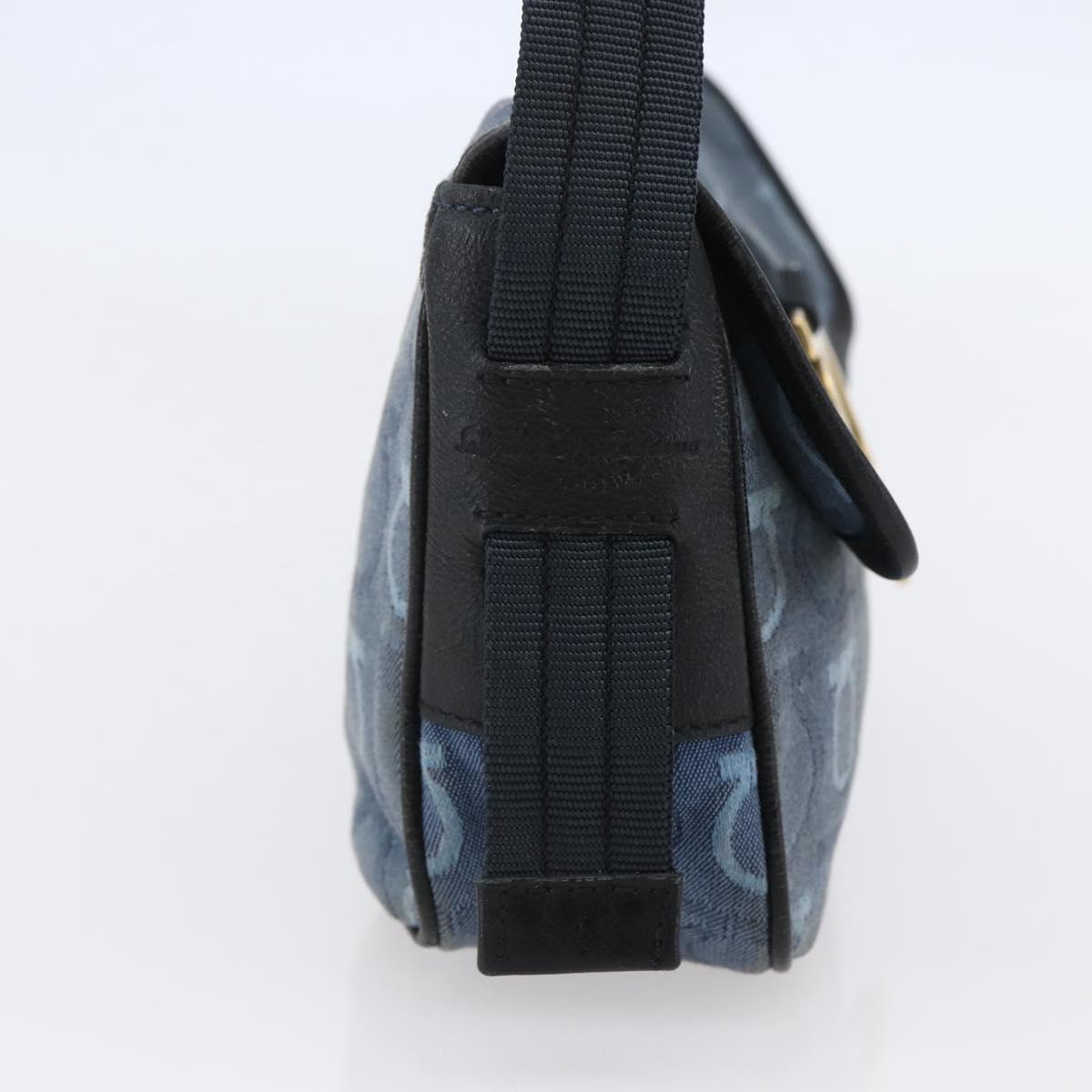 Salvatore Ferragamo Gancini Shoulder Bag Canvas Blue Auth BA6804